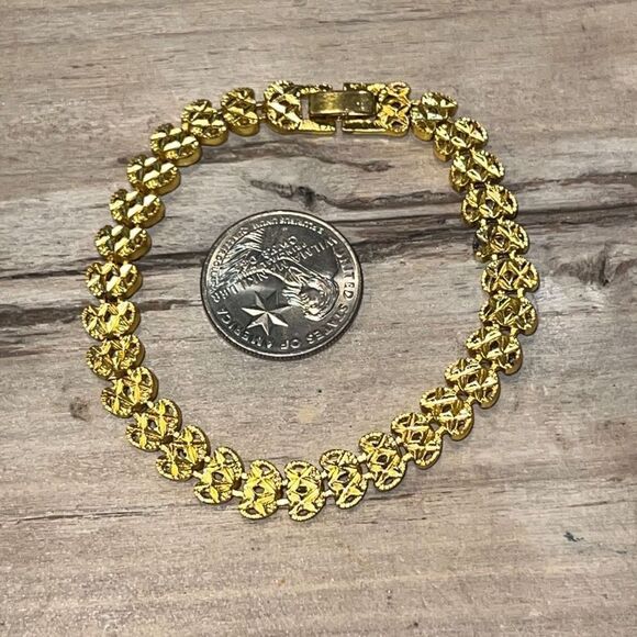 Etched Filigree Gold Tone Tennis Bracelet - Picture 3 of 6